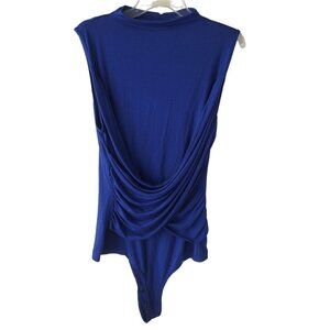 N Y and Co Thong Bodysuit Sweet Pea Stretch Royal Blue Jersey Knit Womens XLarge